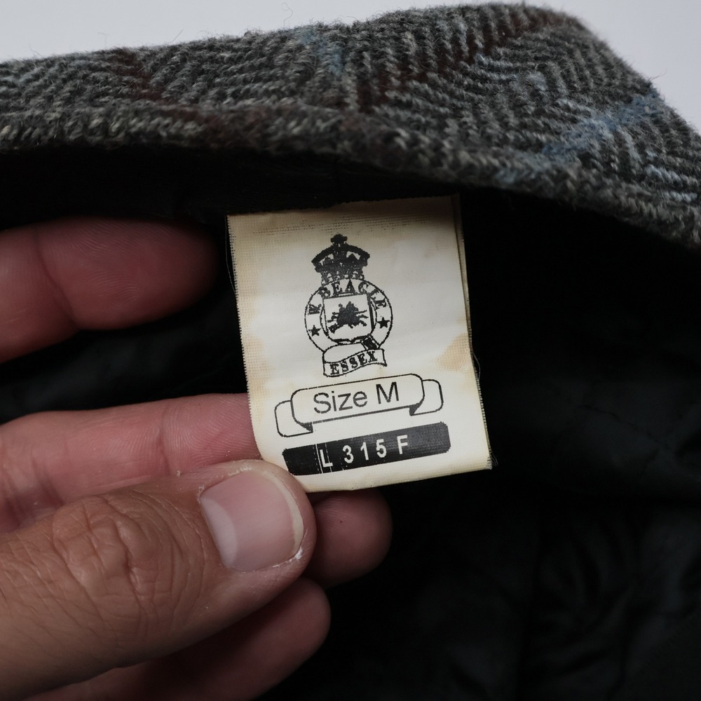 Beagle Essex Wool Flat Cap Gray Herringbone Plaid Made in Italy M Gentleman - Picture 5 of 8